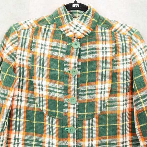 Green Flannel Plaid Long Sleeve Shacket Jacket‎ Western VTG Coat Button Up Small - Image 3