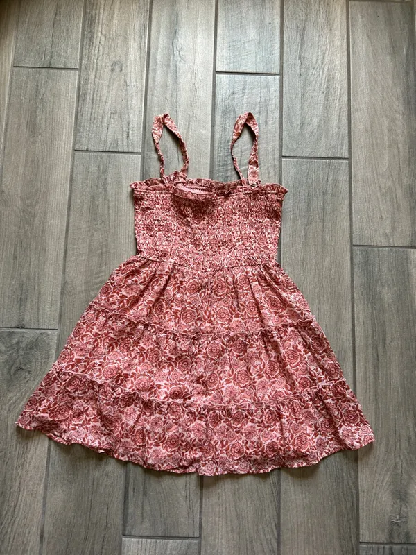 Smocked Tiered Mini Dress in Dusty Rose Print - Image 4