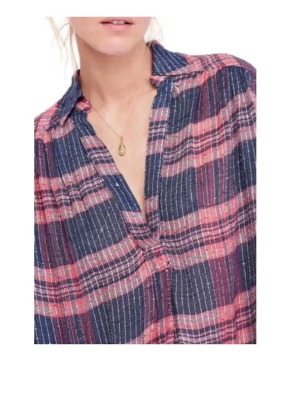 NWOT Free people fearless love oversized top pink Blue Medium - Image 3