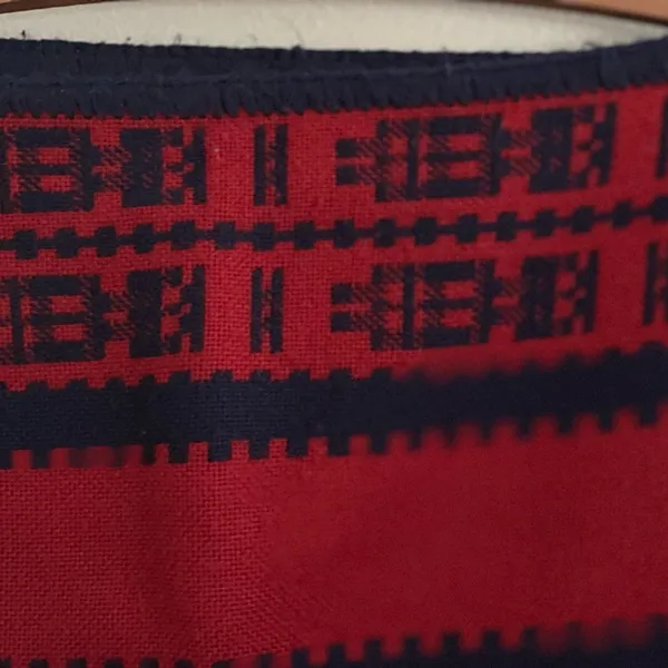 Vintage Red Navy Tribal Stripe Knit Blanket Poncho Fringe OS Western Cowgirl - Image 4