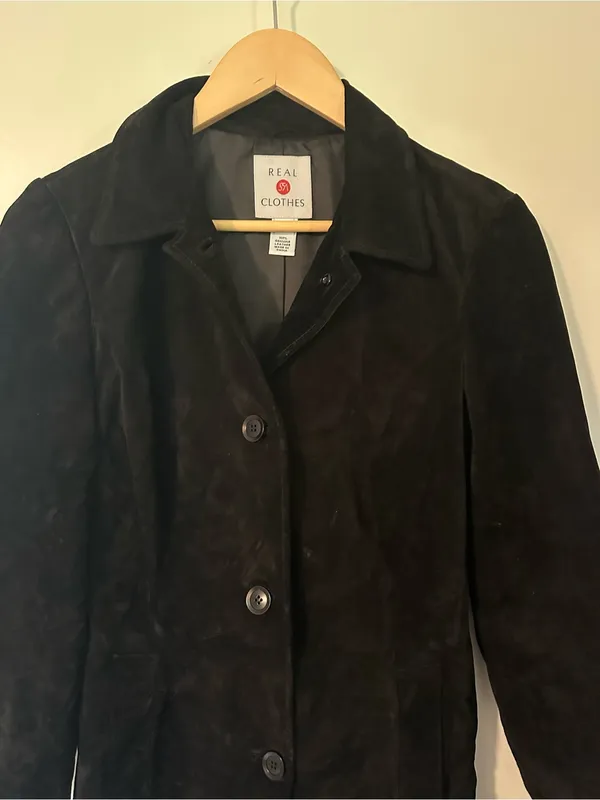 Real Clothes genuine suede leather trench coat black 2 - Image 3
