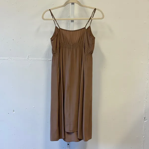 Twelfth Street by Cynthia Vincent Brown 100% Silk Smocked Slip Dress 6166 Small - Image 2