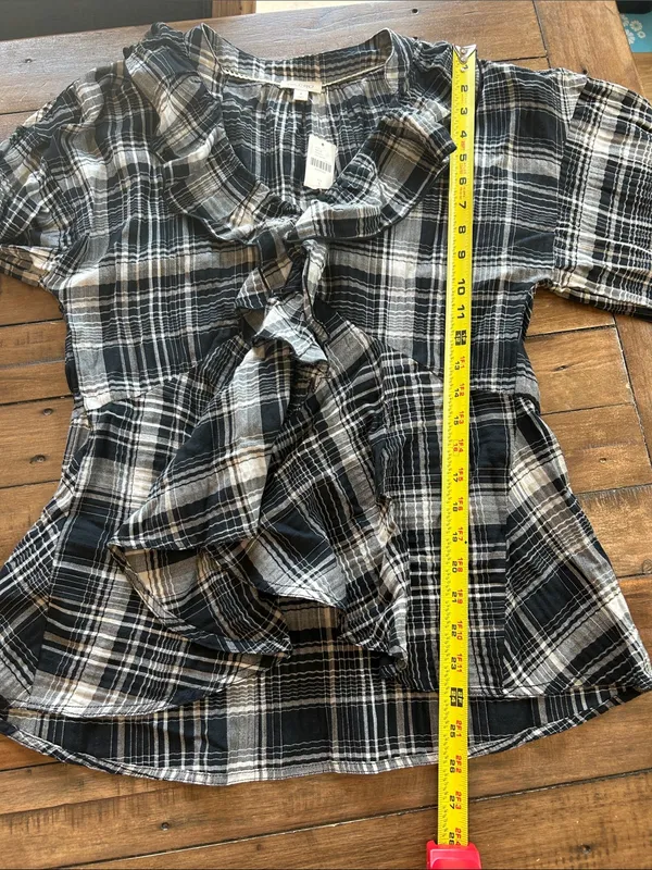 NWT Anthropologie Pilcro Plaid Ruffled Button Black Blouse S - Image 12
