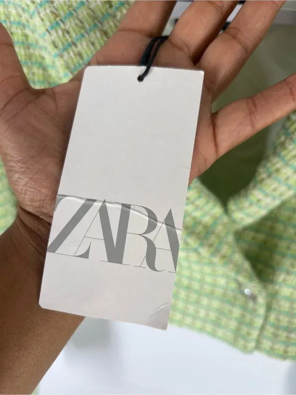 ZARA NWT Green Tweed Cropped Blazer Pearl Buttons Size XS - Image 5
