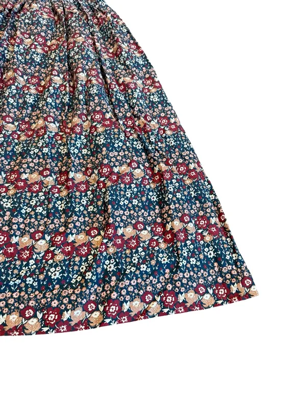 Ivy City Co Navy Burgundy Floral Smocked Midi Dress Boho Chic Day Medium Women's - Image 13