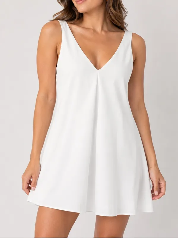 Zara White Double V-Neck Flowy Bridal Mini Dress - Image 8