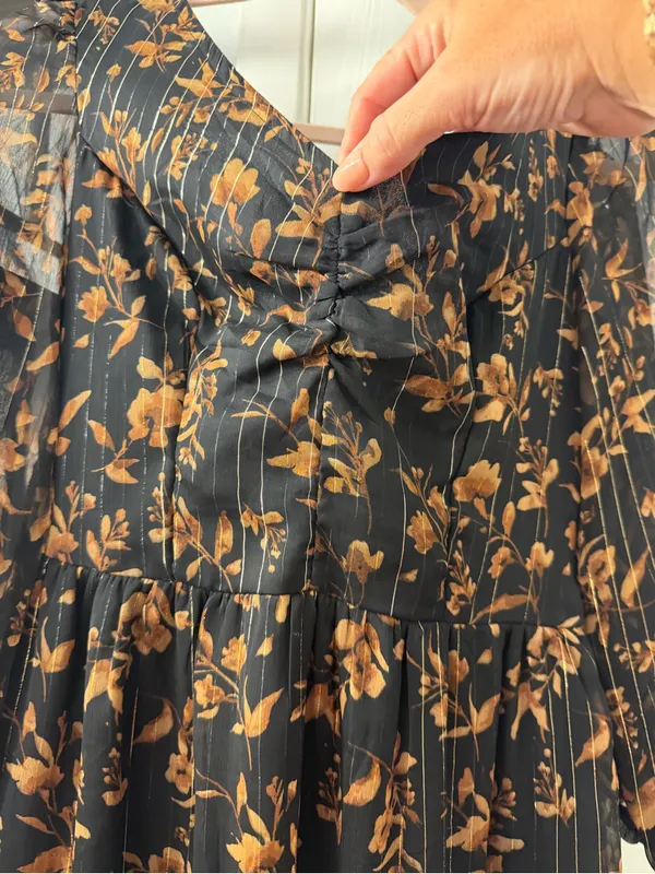 Sincerely Jules Black Midi Dress with Tan Floral Print - Image 2