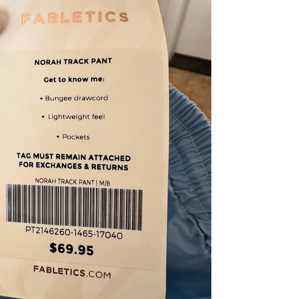 Fabletics Norah Track Pant Blue Cream Side Stripe Cotton Joggers Medium NWT - Image 4