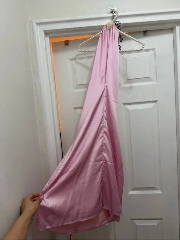 Boohoo Size 10 Pink Satin halter Mini Dress Backless Sleeveless Party Slip - Image 5