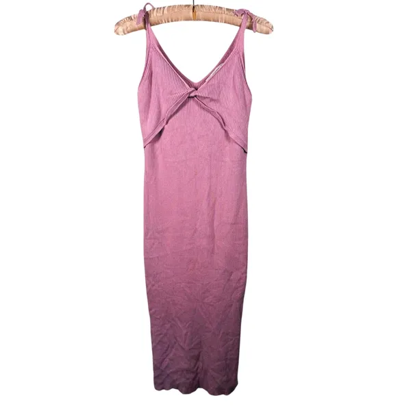 Abercrombie Sleeveless Twist Front Ribbed Midi Dress Size L Tall Pink Romantic - Image 3