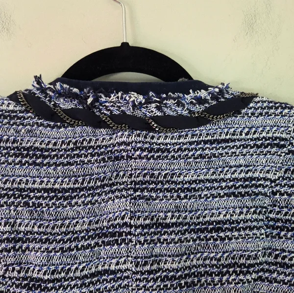 White House Black Market Blue and Black Tweed Jacket - Image 6