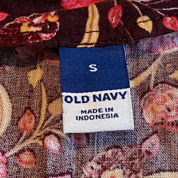 Old Navy Floral Mini Dress Women’s Small Burgundy Pink V-Neck Pockets Boho - Image 10