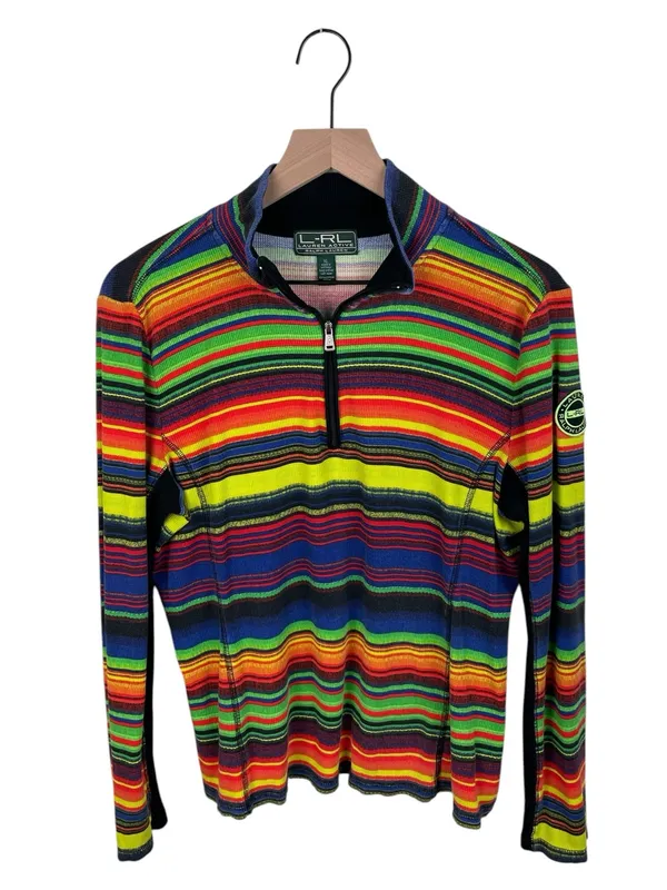 Vintage Y2K Lauren Ralph Lauren Active Rainbow Stripe Quarter Zip Pullover XL - Image 11