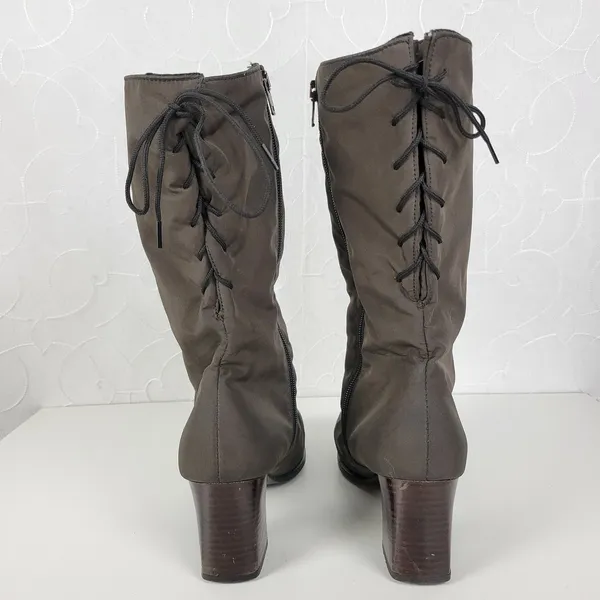 Vintage Toe Warmers Canada T03639 Winter Boots Sz 9 Brown Nylon Side Zip Lace Up - Image 5