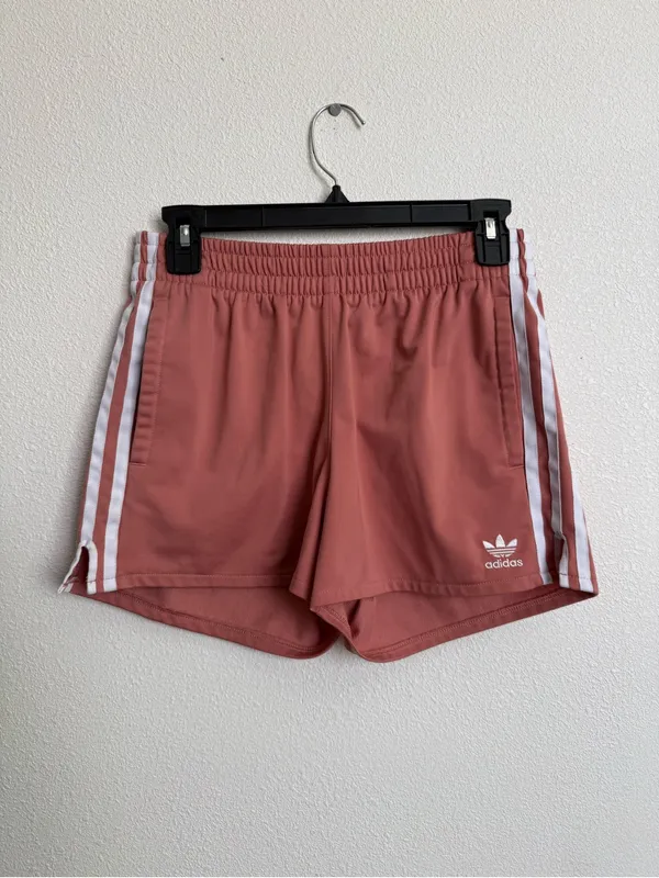 adidas Women’s Coral Athletic Shorts with White Stripes - Image 2