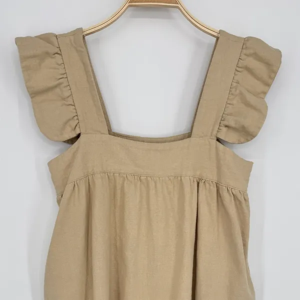 Tuckernuck Pomander Place Camellia Flutter Sleeve Mini Dress XS Tan Coastal Boho - Image 4