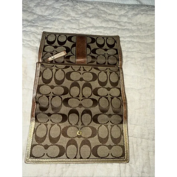 Coach Brown/tan/gold Monogram Canvas Trifold Wallet - Image 3