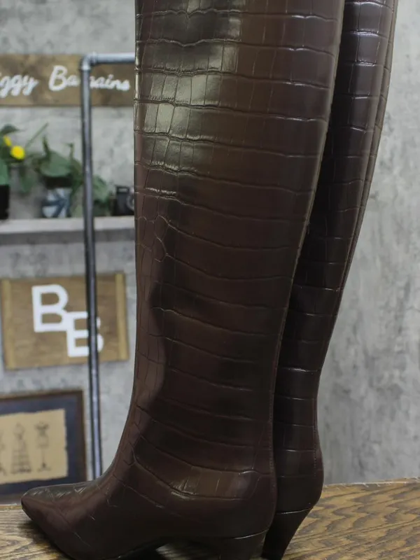 NWT INC International Concepts Knee High Boots Kitten Heel Brown Croc 6M - Image 4