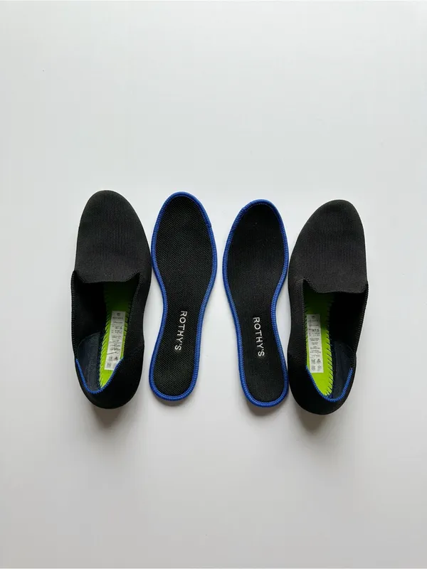 Rothy's The Loafer Black with Blue Trim Slip On Shoes - Image 9