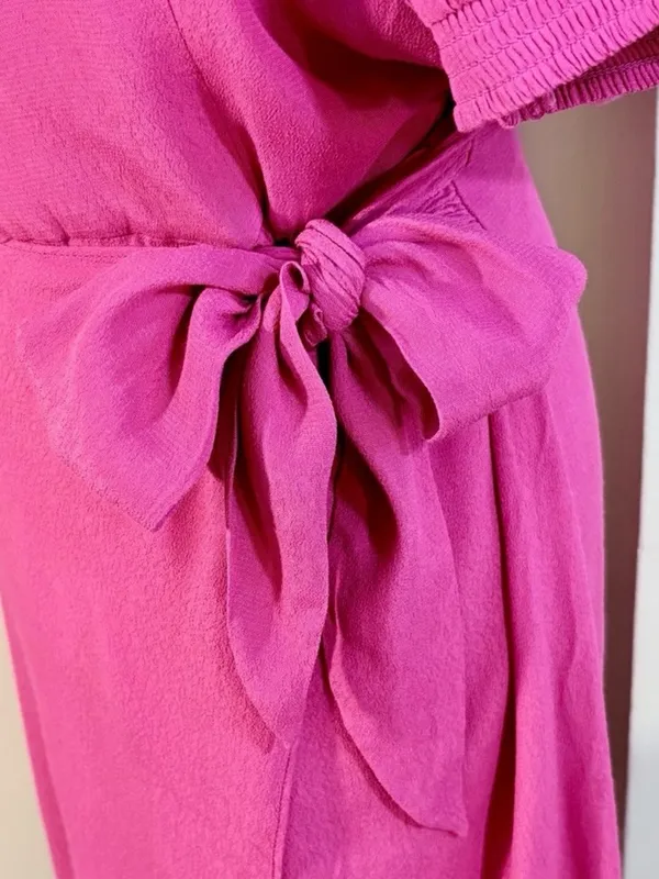 💥NWT Maeve Anthropologie Raspberry Pink Wrap Tie Waist Puff Sleeve Dress 14💛 - Image 7