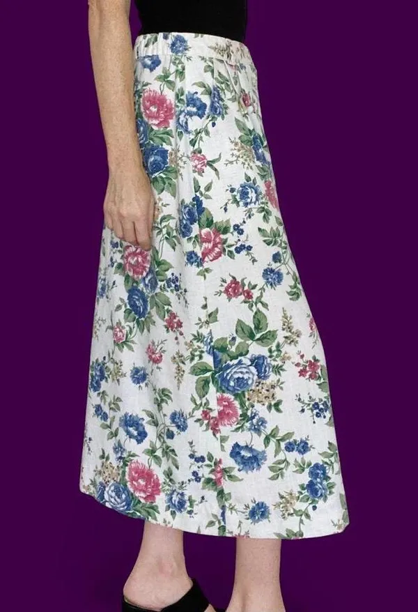 Vintage I.C. Isaacs Cream Floral Cottage Button Midi Skirt - Image 5