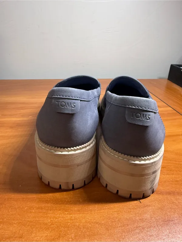 Toms Cara Platform Chunky Lug Sole Loafer Blue Denim Fabric Academia Casual W9 - Image 5