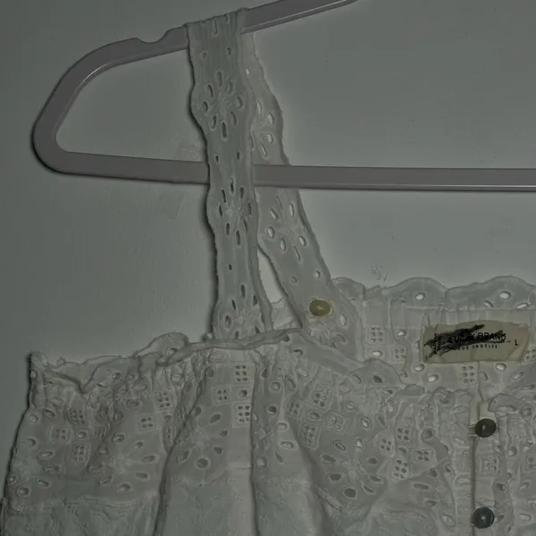 Lucky Brand White Eyelet Crop Top Button Front Square Neck Women's‎ Size L - Image 8