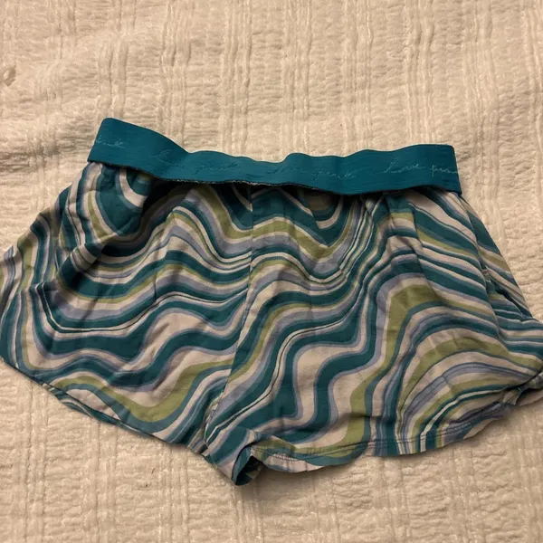 Blue and green swirl pattern PINK pajama shorts - Image 2