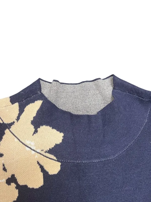 Anthropologie womens blue cream pull over crew neck sweater sz XL SKU 10-784 - Image 4