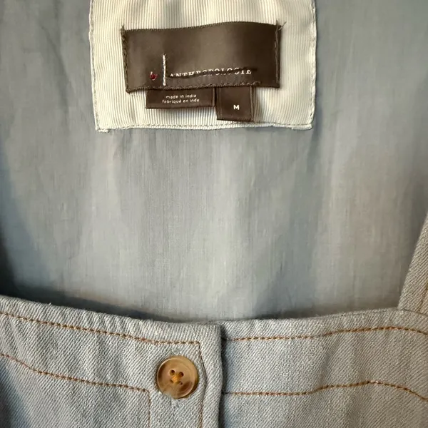 By Anthropologie Long-Sleeve Square-Neck Denim Mini Babydoll Dress Size M NWOT - Image 6