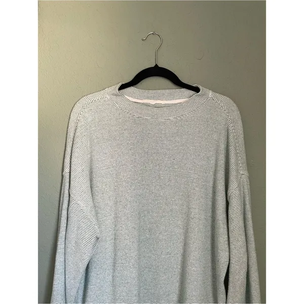 Aerie Waffle Soft Oversized Pullover Sweater Size Small Green White Thermal - Image 6