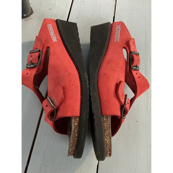 Mephisto Red Leather Nubuck Wedge Slide Sandals Shoes Womens Size EU 38 US 7 - Image 7