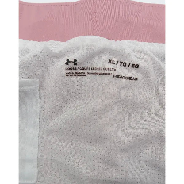Under Armour HeatGear Fly By Running Shorts Pink White Mesh Womens XL Loose Fit - Image 2