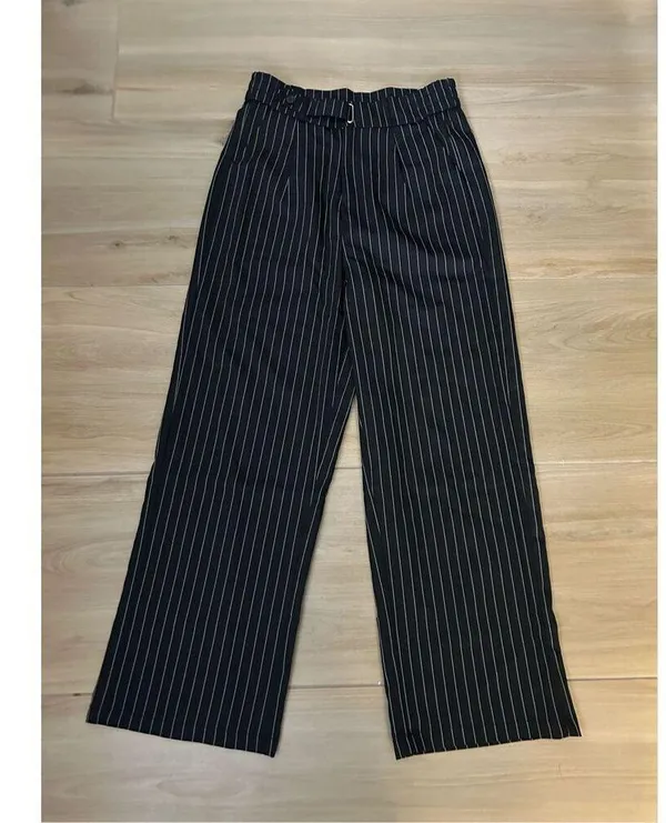 NEW Black Striped Wide Leg Pants Career Straight M 28” inseam - Image 2