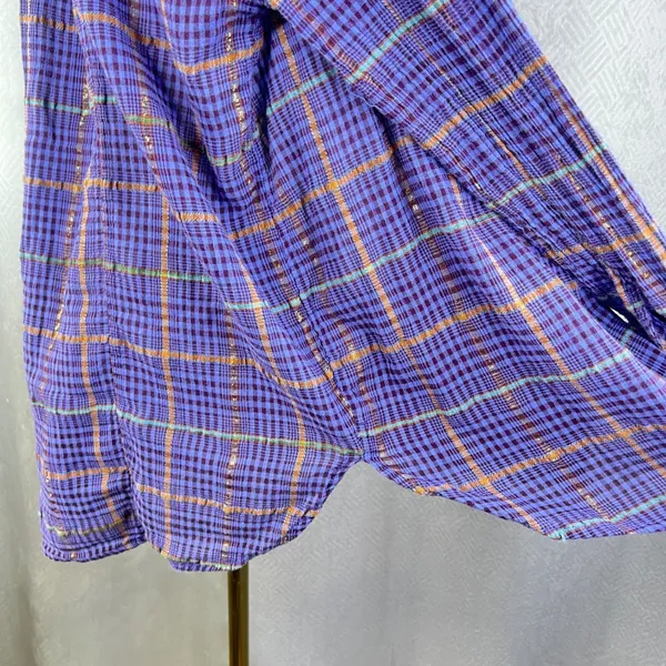 Free People Purple Plaid Metallic Button Down Shirt Womens Small Oversized Top - Image 12