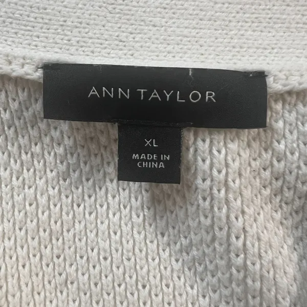 Ann Taylor Cardigan Sweater Womens XL Ivory 3/4 Ruffle Sleeve Button Chunky Knit - Image 10