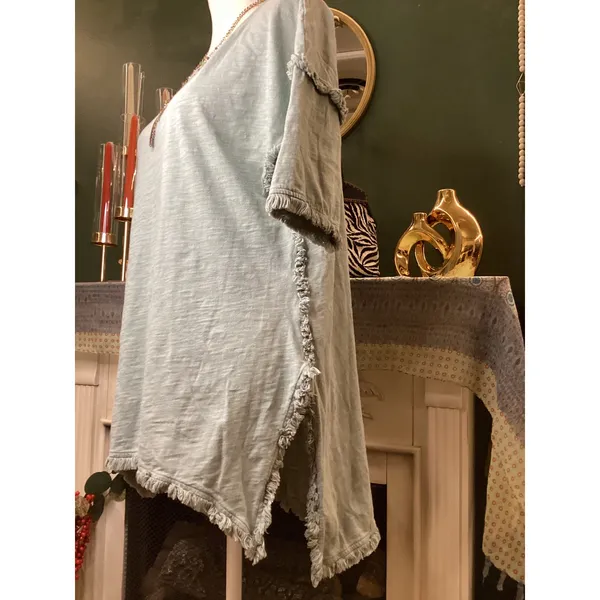 Umgee USA Womens Sage Green‎ Slub Knit Fringe Trim Tunic Top B0012 Size Small - Image 2