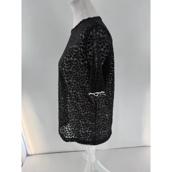 Zara Women’s Small Black Floral Lace Sheer Short Sleeve Blouse Top Romantic - Image 4