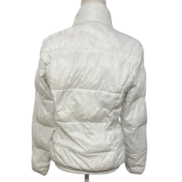 True Religion White Lightweight Puffer Jacket Women’s Medium Logo Zip Coat - Image 3