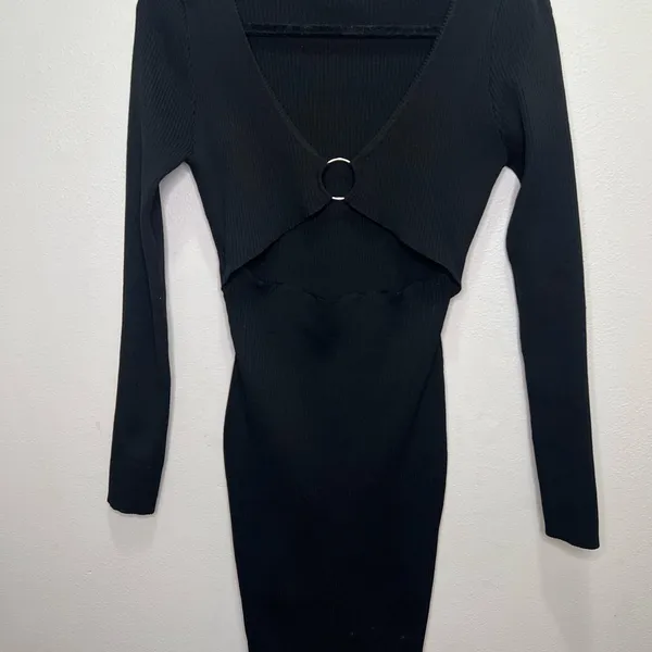 Pretty little thing black ribbed‎ knitted long sleeve Cut-Out Dress size M - Image 7
