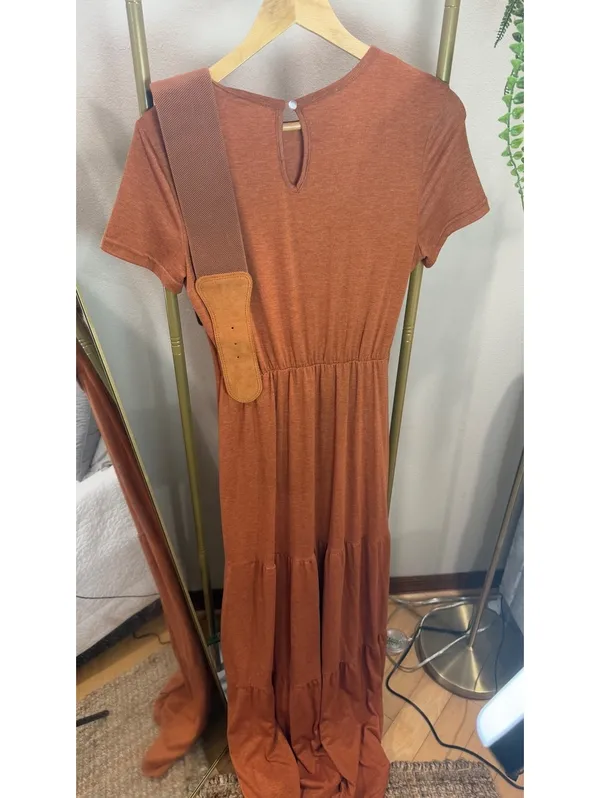 Size M Rust Maxi Dress with Stretch Waist & Statement Belt - Image 4