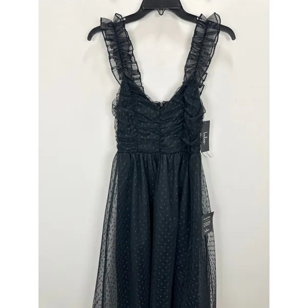 Lulus Forever Celebrated Black Swiss Dot Ruched Tulle Midi Dress Cocktail XS NWT - Image 5