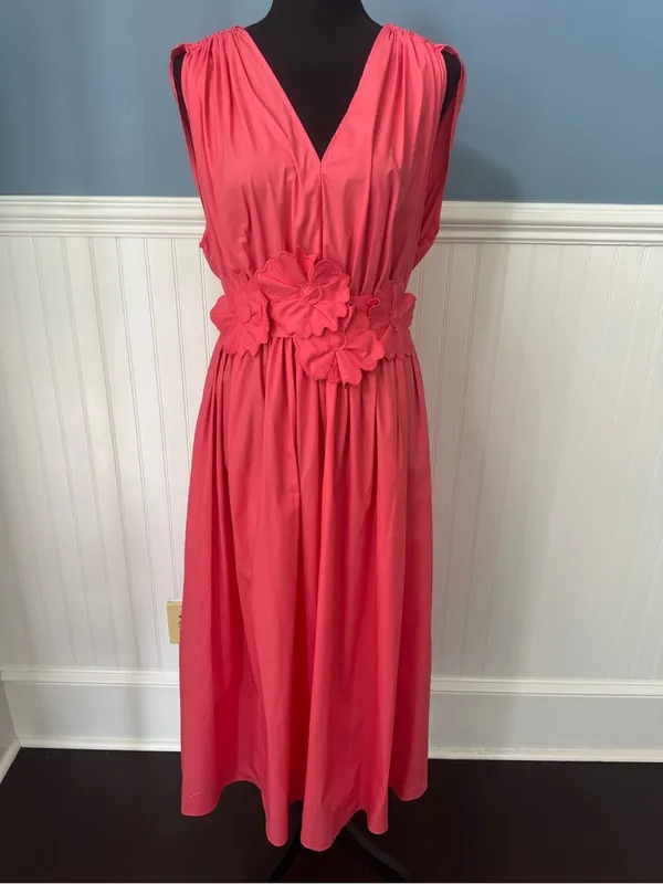NWT Lucy Paris 💯% Cotton Ilona Coral Floral Midi Dress ~ Size Medium 🌺 - Image 5