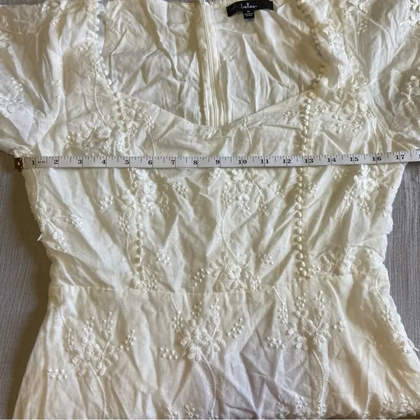 NWOT Lulus Morning in Mallorca White Cotton Eyelet Short Sleeve Mini Dress - Image 10
