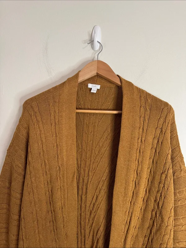 J. Jill Cable-Knit Open-Front Cardigan½ Sleeves Sweater Cotton Blend Mustard L - Image 4