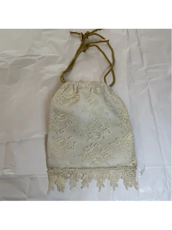 Vintage 70s cream lace elbow handbag gold handle coquette fairy Ren Fair cosplay - Image 3