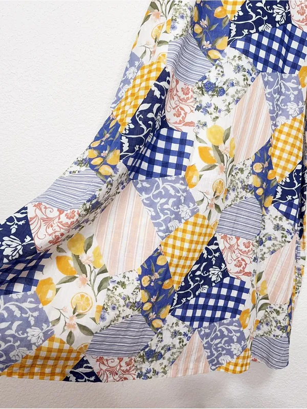 Moon River Patchwork Print Cotton Midi Dress Off White Multi $108 Small - Image 3