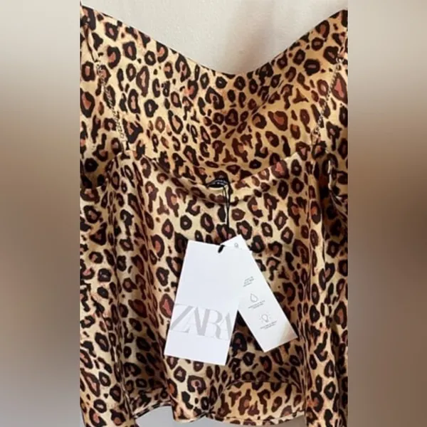 Zara Cheetah Print Satin Camisole Tank Medium NWT Cowl Neck Leopard Crop Top - Image 5