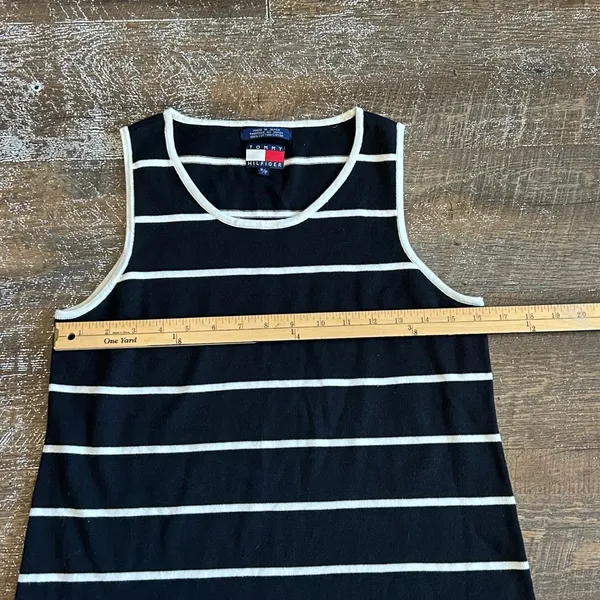 Vintage Tommy Hilfiger Black White Striped Cotton Knit Sleeveless Top Small - Image 3