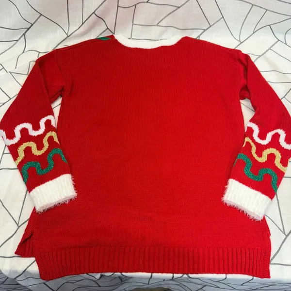 Celebrate Together Ugly Christmas Sweater‎ M Red Gingerbread Candy Cane Glitter - Image 6